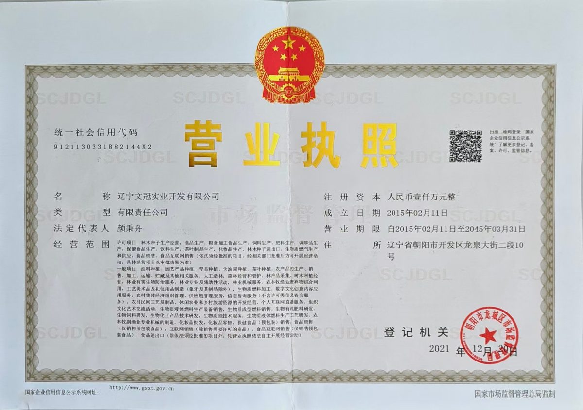 辽宁文冠实业营业执照